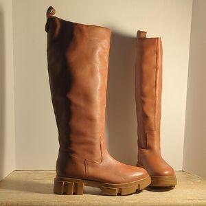 New Free People Brooks Tall Brown Leather Riding Rubber Sole Boots Eur 39